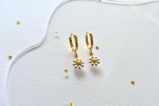 Daisy Flower Gold Hoops