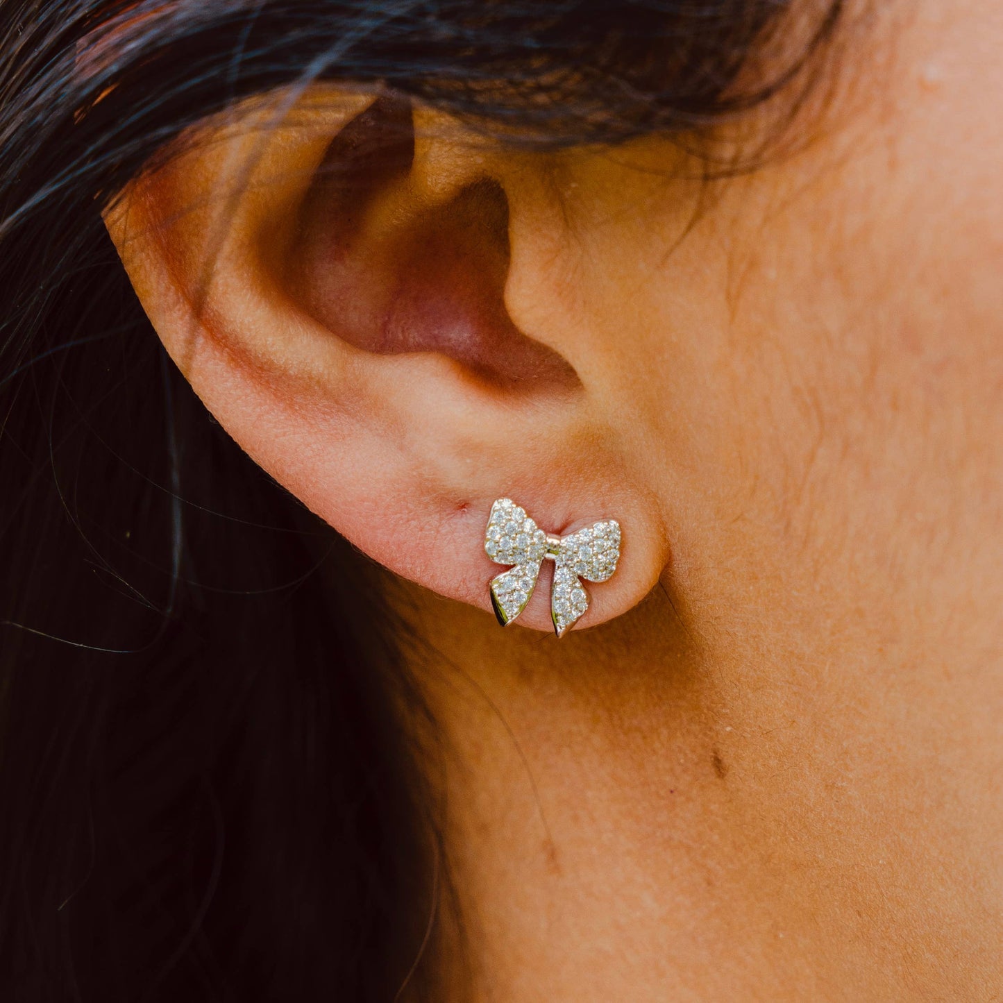 Pave Bow Studs | Gold