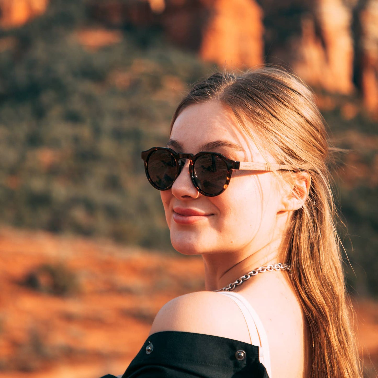 Walnut Tortoise Panto Sunglasses