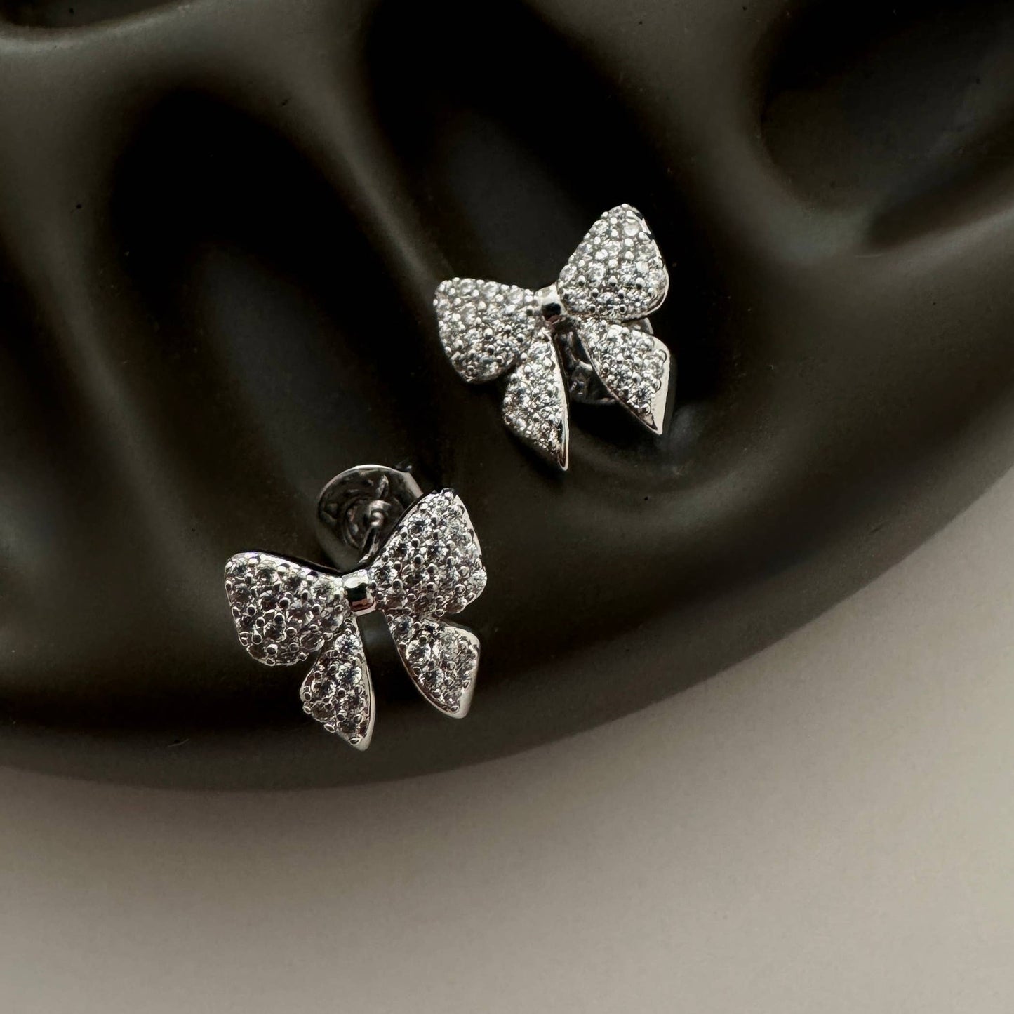Pave Bow Studs | Silver