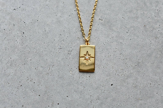Opal Star Rectangle Gold Necklace