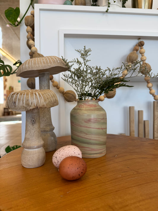 medium pink & green faux marble vase I pottery