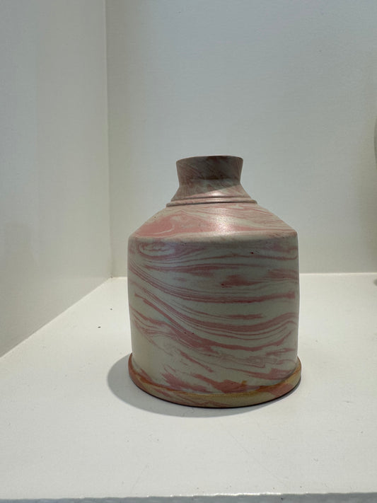 bottle neck green & pink vessel I pottery