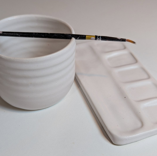 Paint Palette & Water Dish Pottery Set