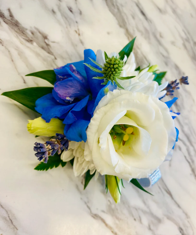 Snow & Sapphire Corsage