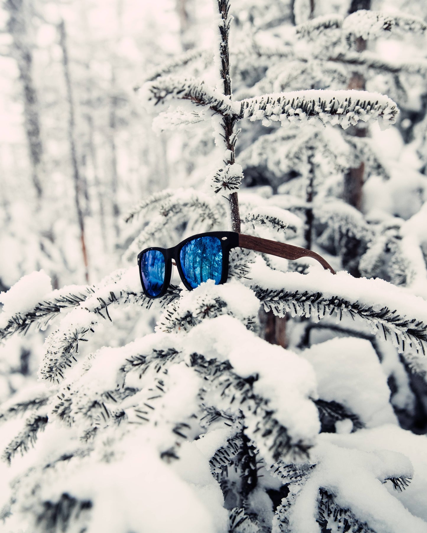 Walnut Wood Sunglasses with Blue Mirrored Polarized Lenses