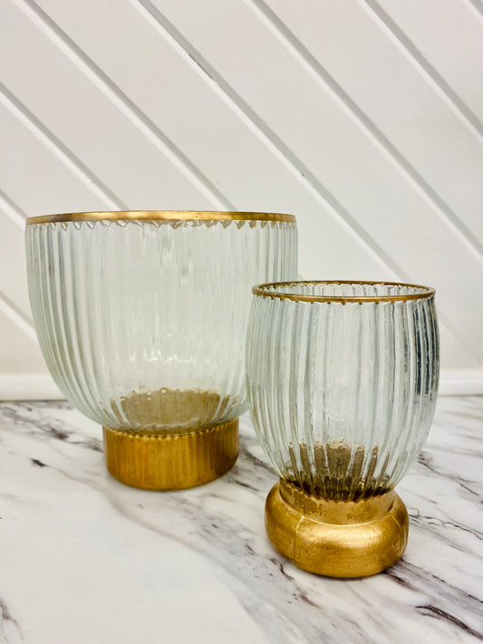 Glass & Gold Ribbed Candle Holder