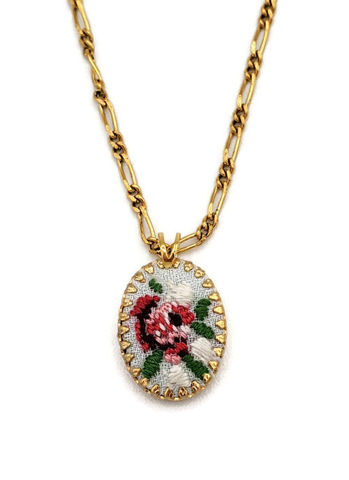 Rose Garden Vintage Embroidered Necklace