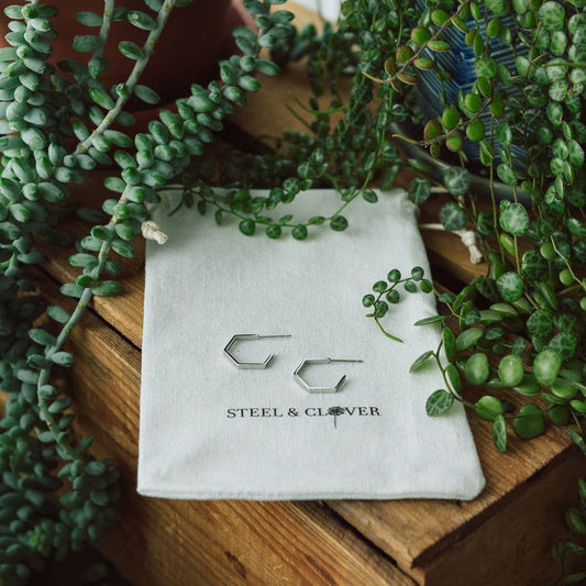 Silver Hexagon Hoop Earrings