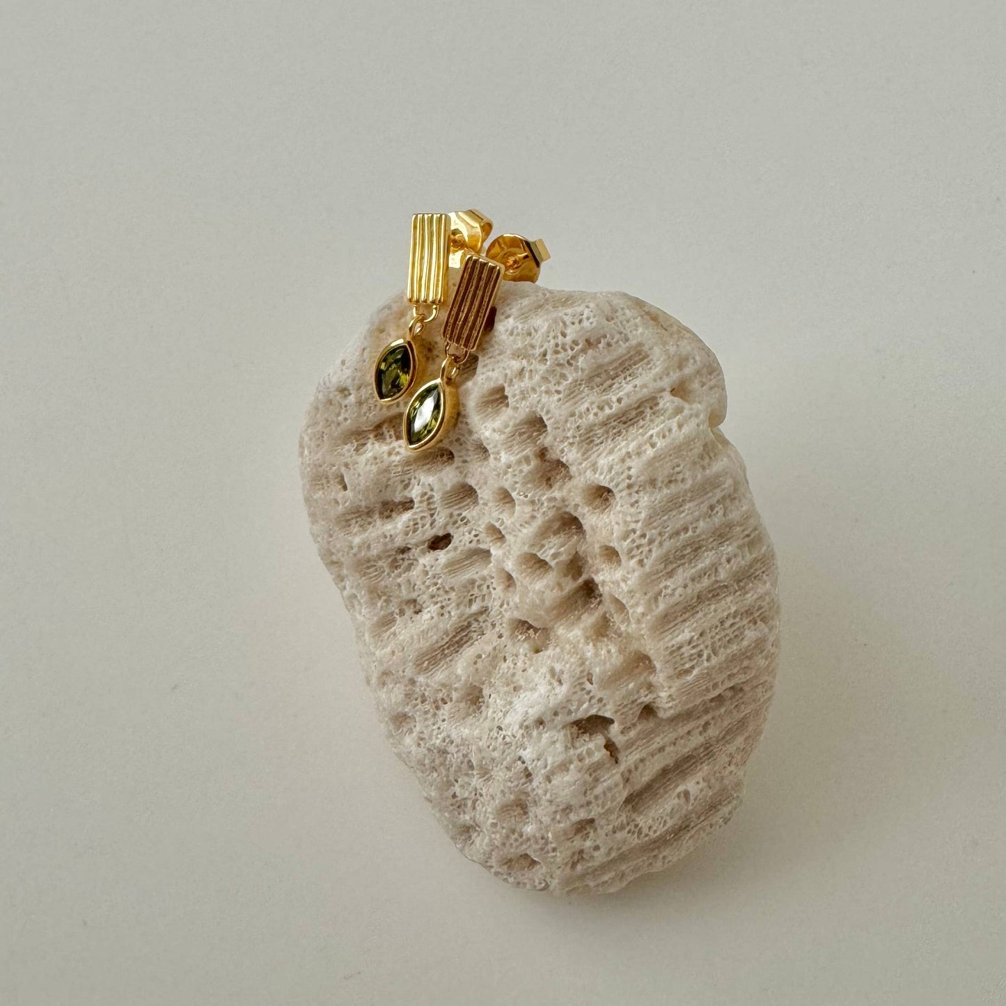 Leaf Drop Earrings | Green Stone