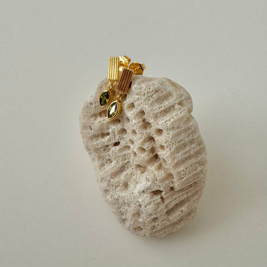 Leaf Drop Earrings | Green Stone