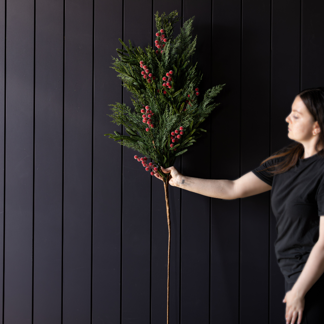 Red Frosted Berry Cypress Stem