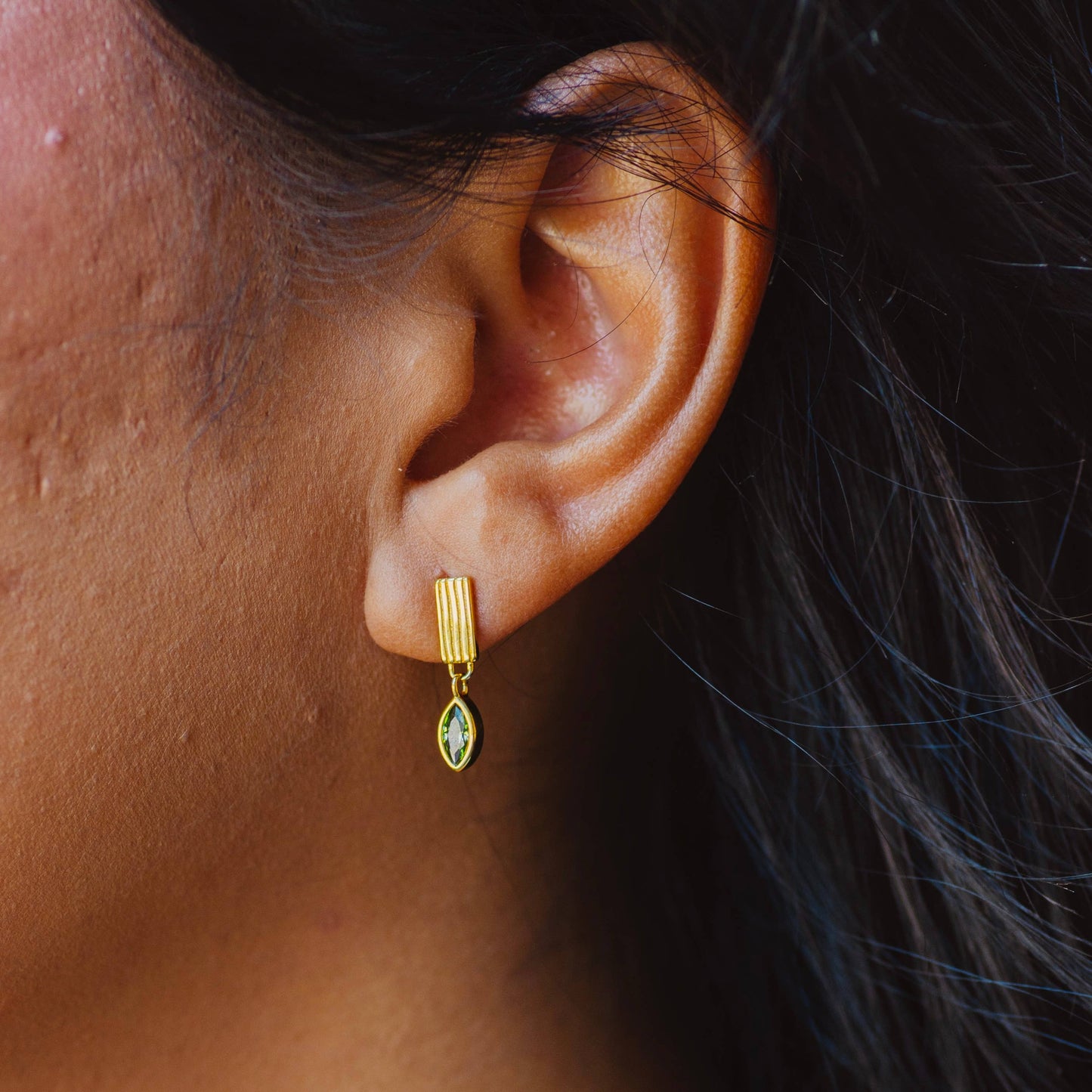 Leaf Drop Earrings | Green Stone