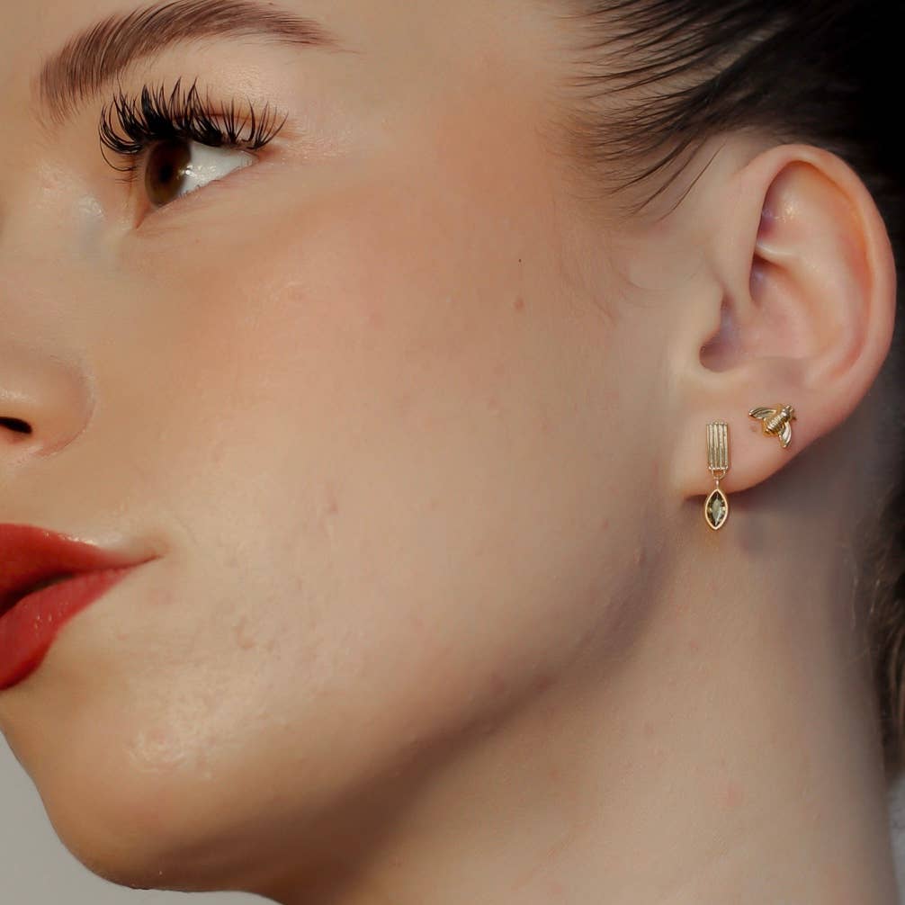 Leaf Drop Earrings | Green Stone