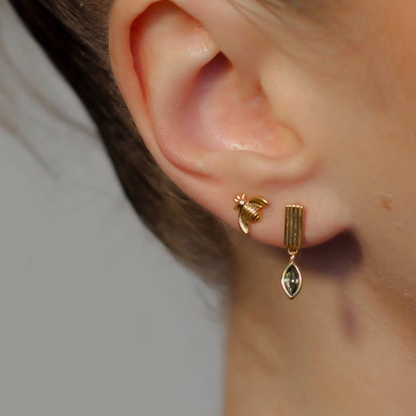 Leaf Drop Earrings | Green Stone
