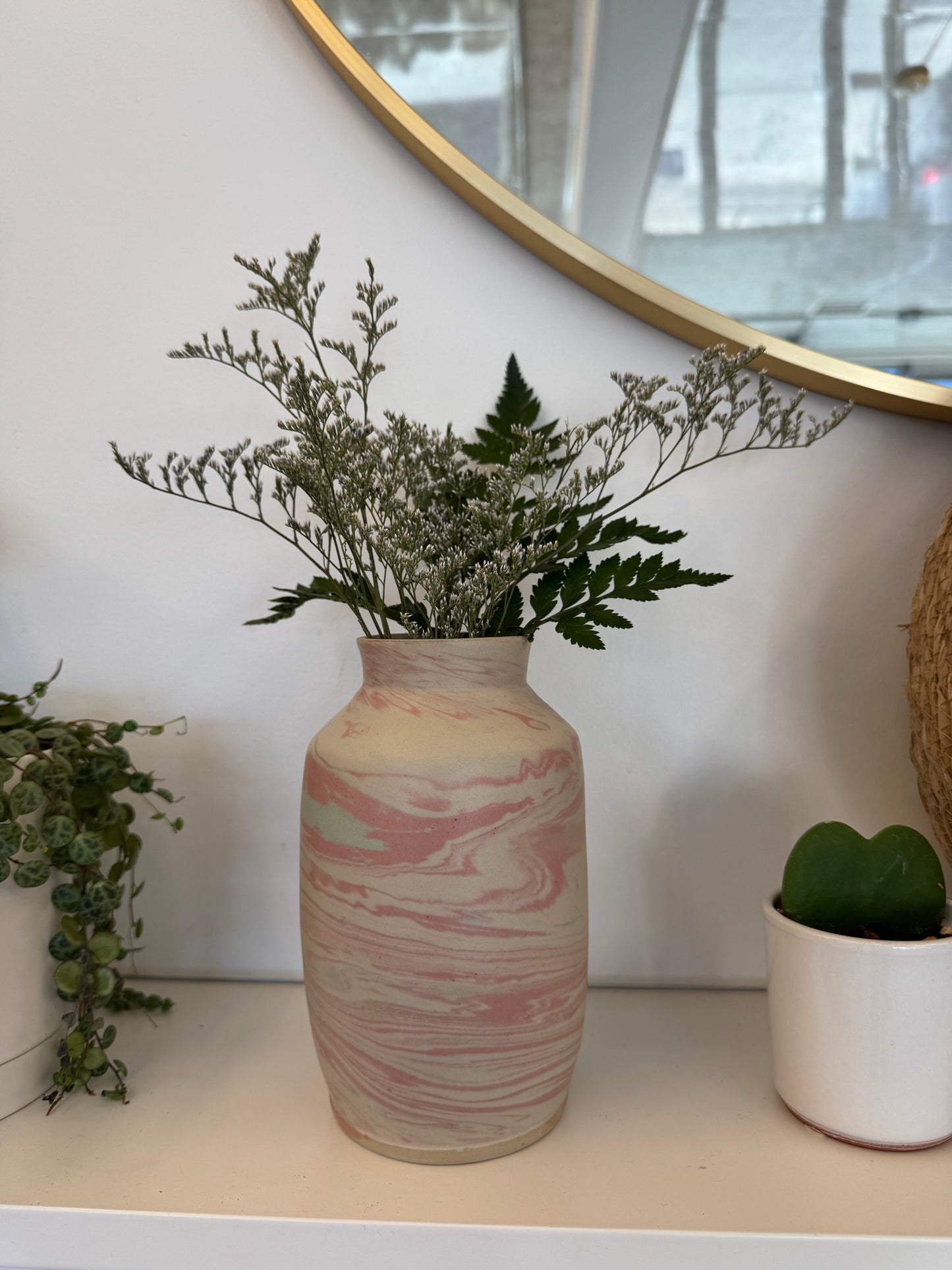 large pink & green marrble vase I pottery