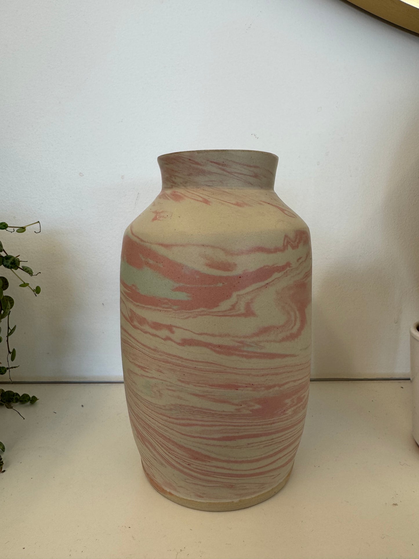 large pink & green marrble vase I pottery