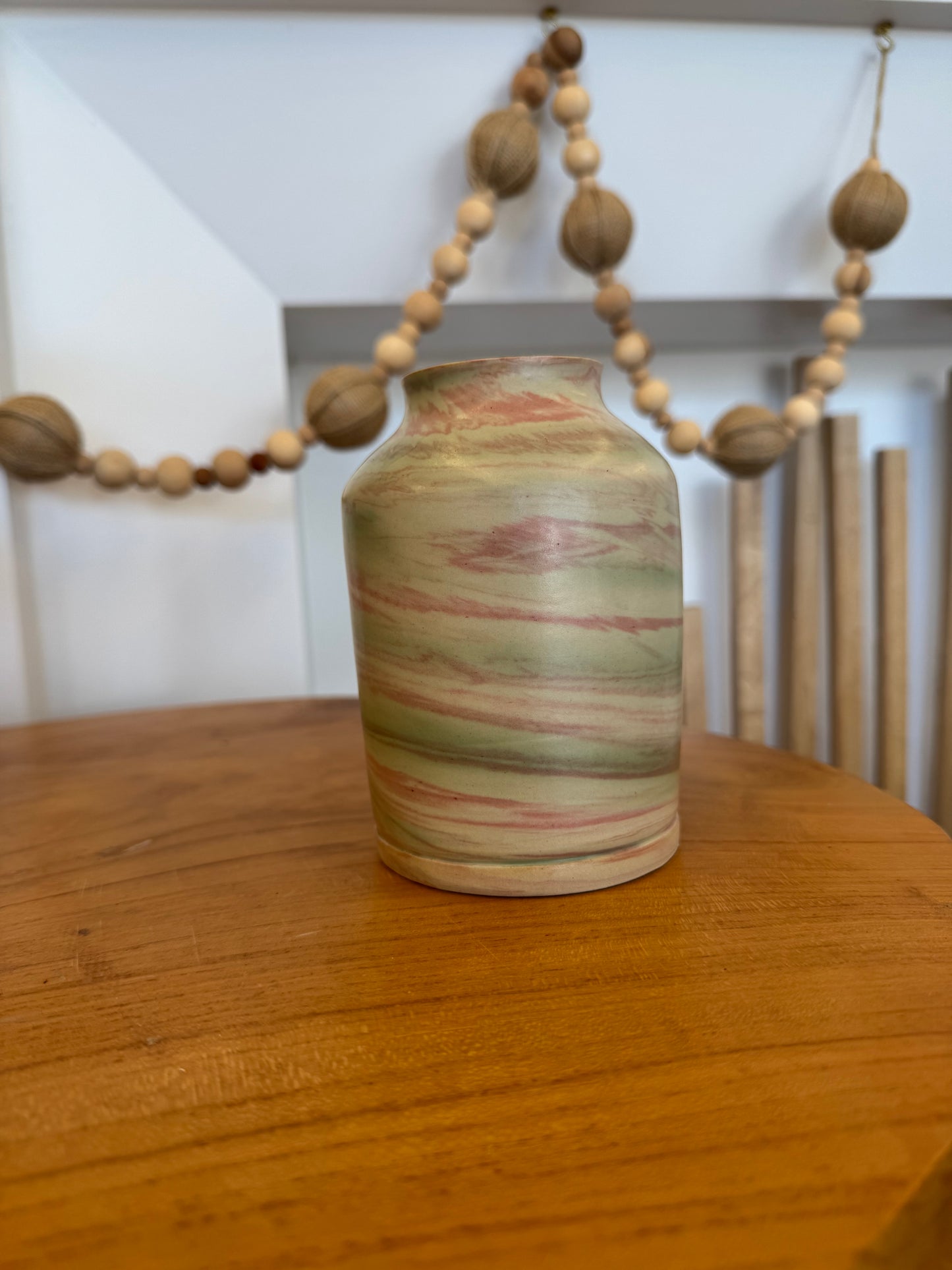 medium pink & green faux marble vase I pottery