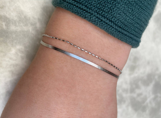 Layered Herringbone Bracelet | Silver