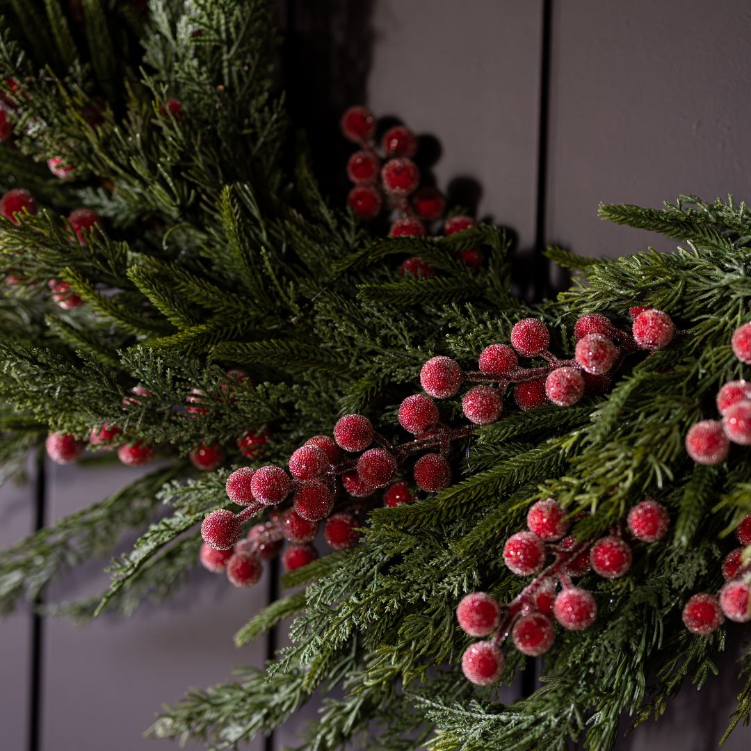 Red Frosted Berry Cypress Wreath | 14"