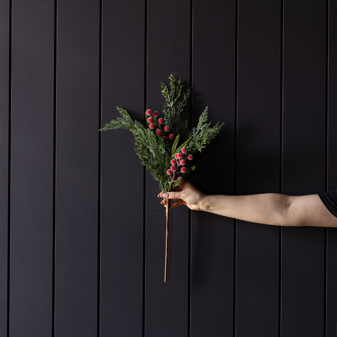 Red Frosted Berry Cypress Stem