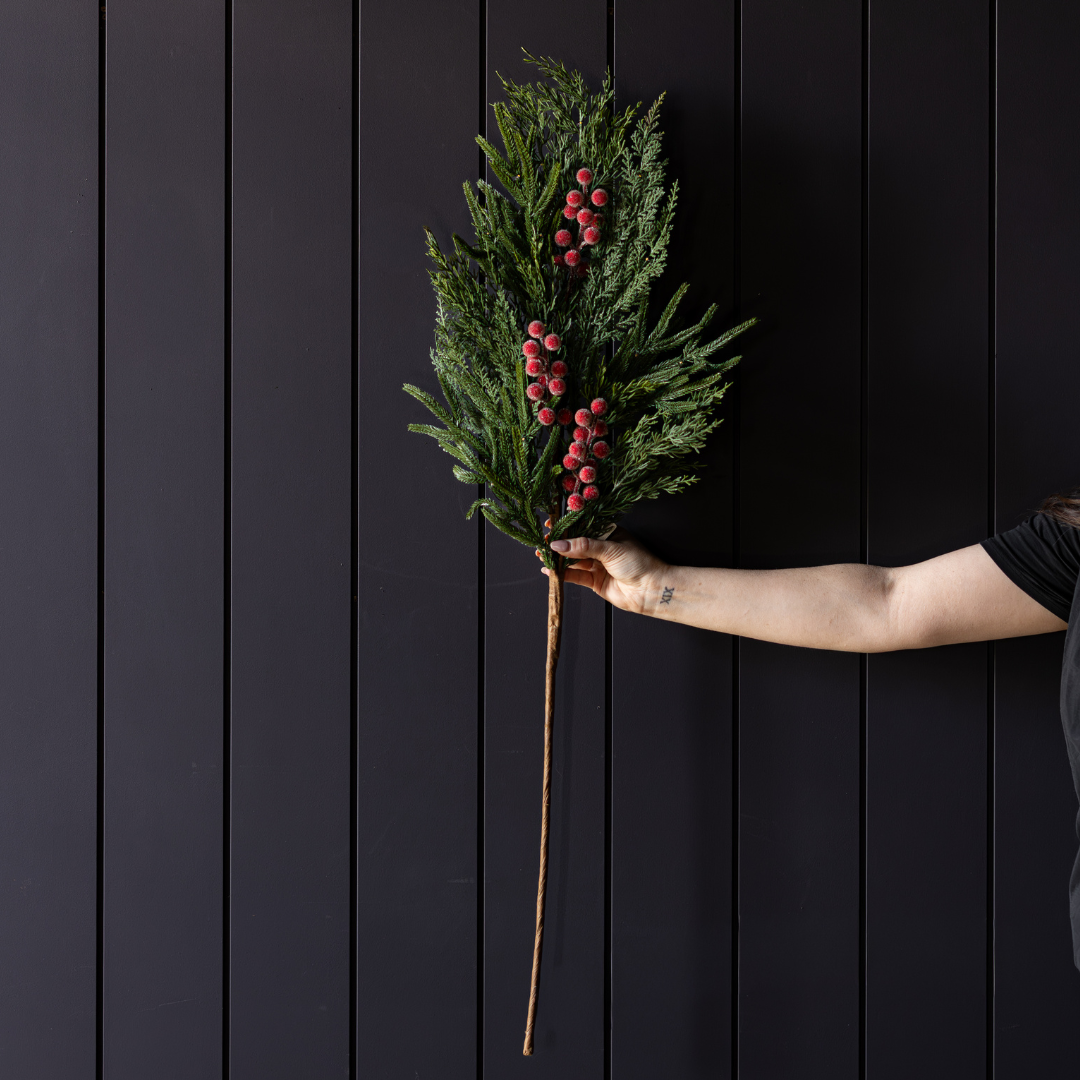 Red Frosted Berry Cypress Stem