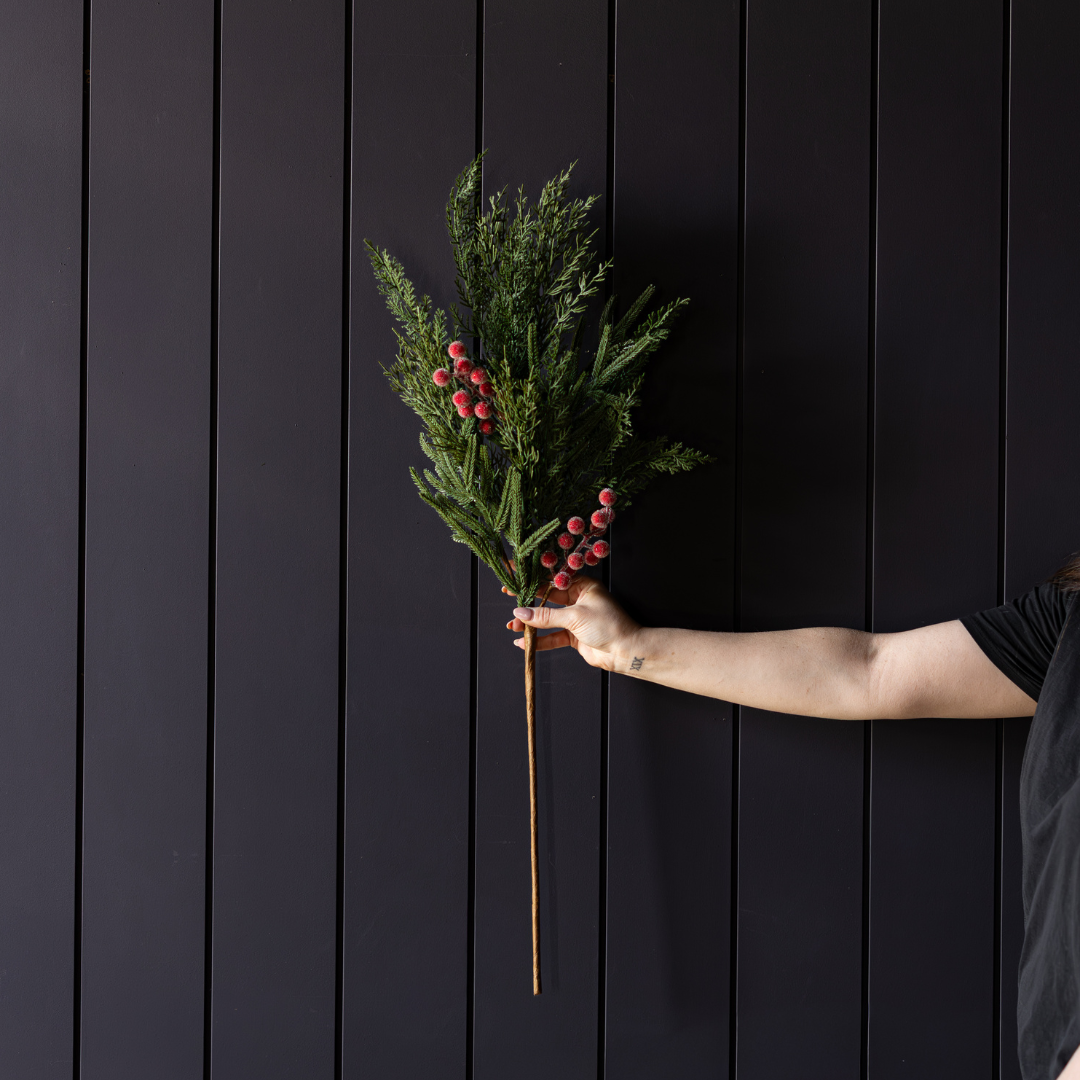 Red Frosted Berry Cypress Stem