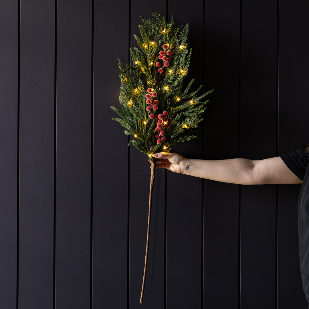 Red Frosted Berry Cypress Stem