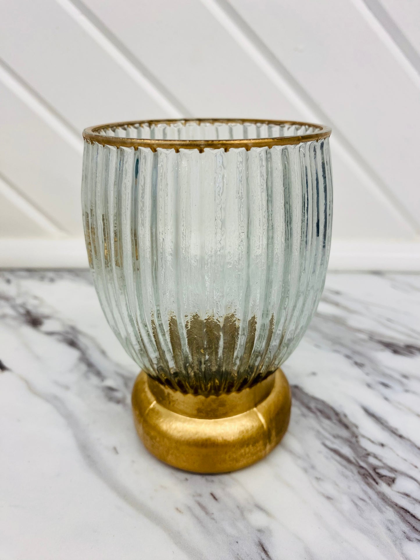 Glass & Gold Ribbed Candle Holder