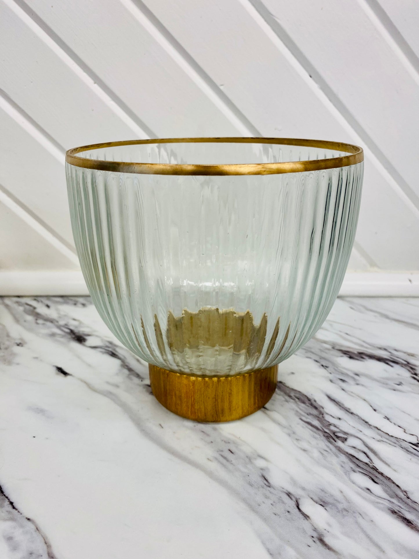 Glass & Gold Ribbed Candle Holder