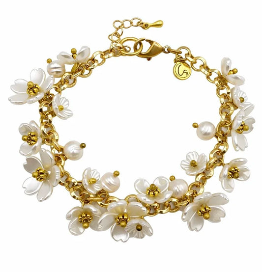Floral Pearl Charm Bracelet