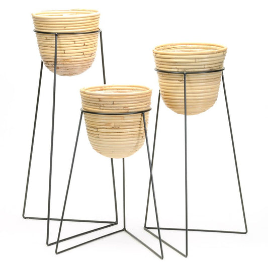 Rattan Basket in Metal Stand