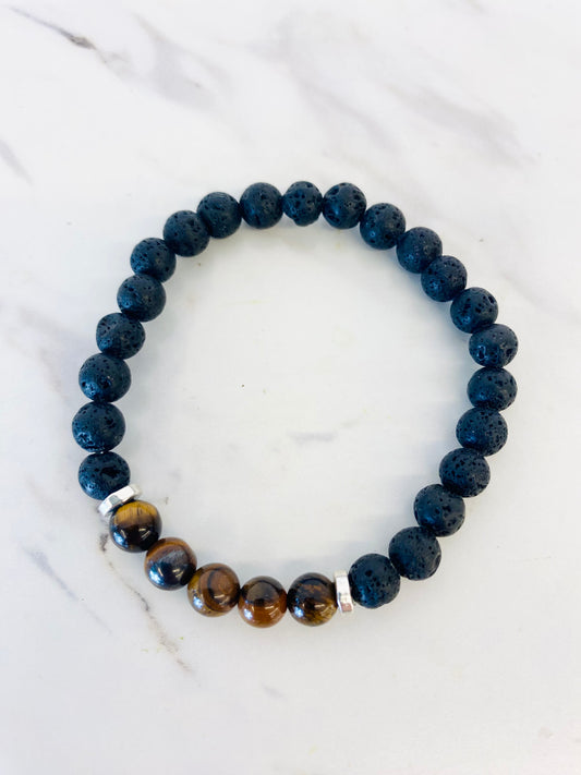 Tiger Eye & Lavastone Bracelet