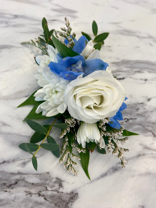 Snow & Sapphire Corsage